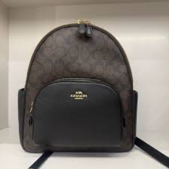 Coach Handbags - Coach Court Backpack Black Brown Signature Canvas 5671